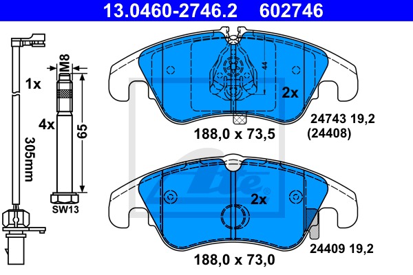 Sada brzdových platničiek kotúčovej brzdy CONTINENTAL TEVES (ATE) (13.0460-2746.2)