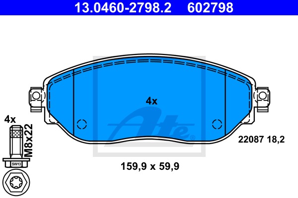Sada brzdových platničiek kotúčovej brzdy CONTINENTAL TEVES (ATE) (13.0460-2798.2)