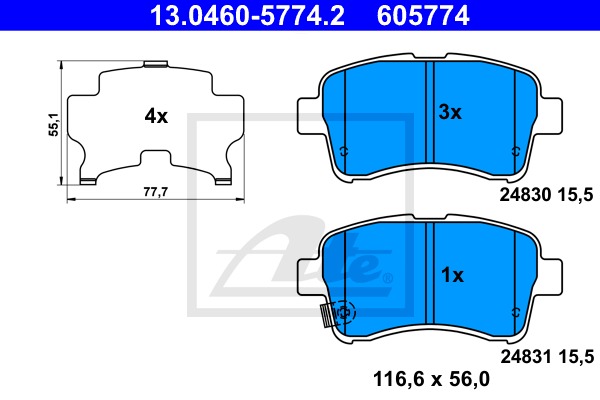 Sada brzdových platničiek kotúčovej brzdy CONTINENTAL TEVES (ATE) (13.0460-5774.2)